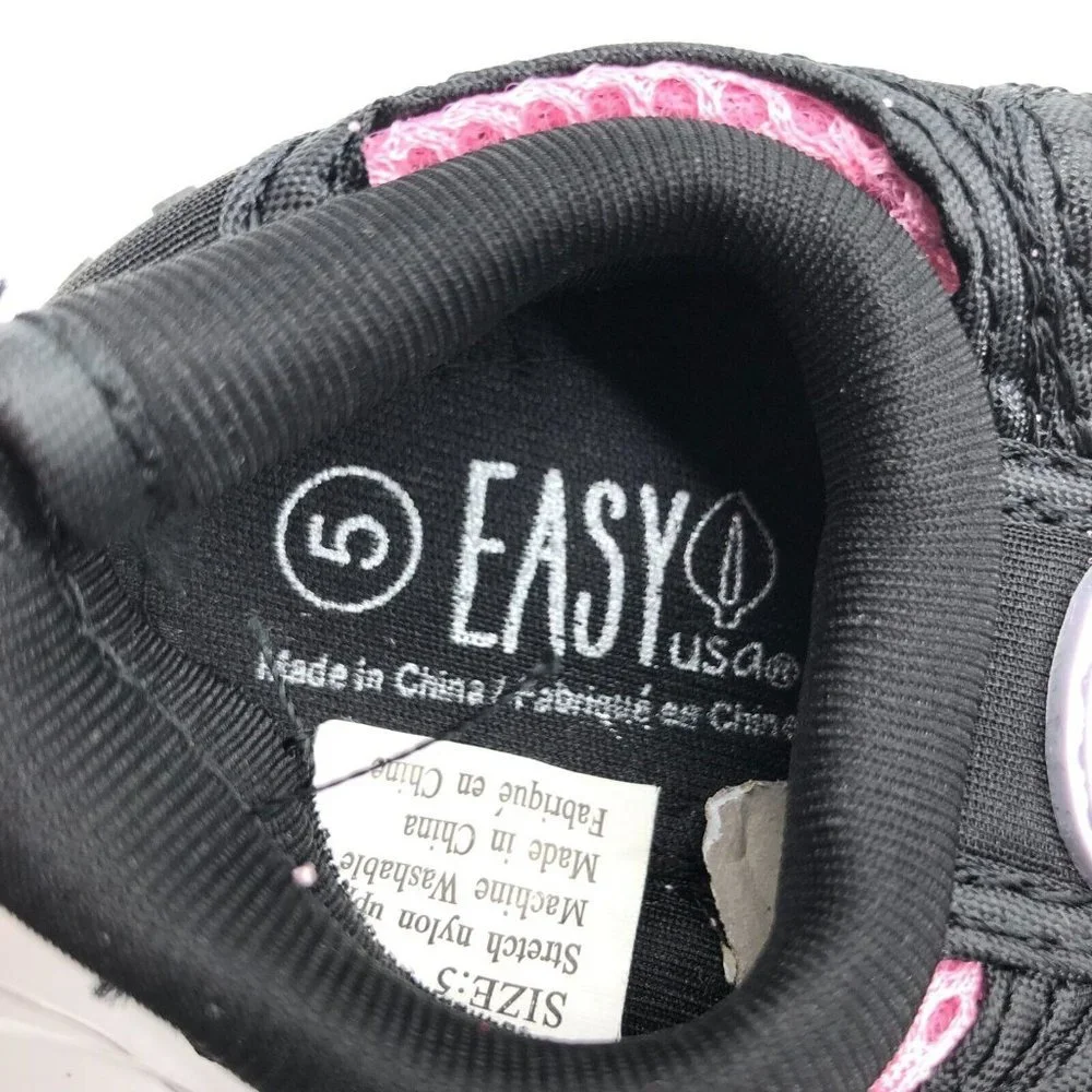 Easy USA Toddler Girls Water Shoes Slip On Mesh Fabric Drawstring Pink Black 5